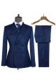 Edison Dark Blue Peaked Lapel Double Breasted Business Men Suits