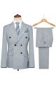 Frank Light Gray Peaked Lapel Double Breasted Business Men Suits