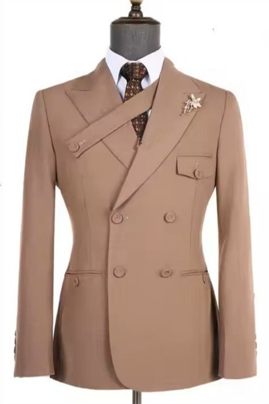 Geoff Milk Coffee Peaked Lapel Double Breasted Business Men Suits