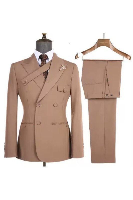 Geoff Milk Coffee Peaked Lapel Double Breasted Business Men Suits