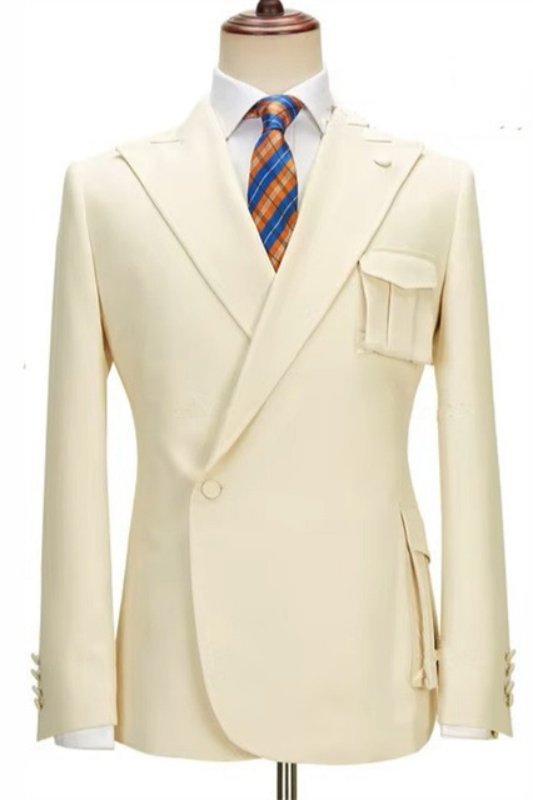 Ivan Off White Peaked Lapel Business Men Suits