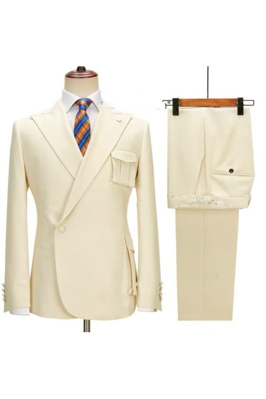 Ivan Off White Peaked Lapel Business Men Suits