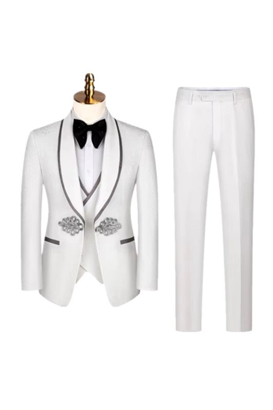 Wallace White Shawl Lapel Three Pieces Wedding Men Suits