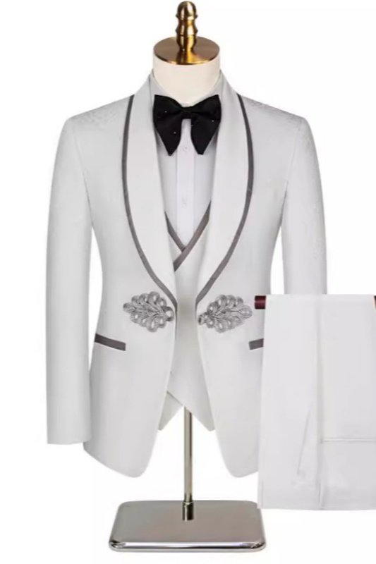 Wallace White Shawl Lapel Three Pieces Wedding Men Suits