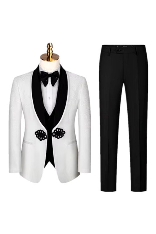 Alexandra  White Shawl Lapel Three Pieces Wedding Men Suits