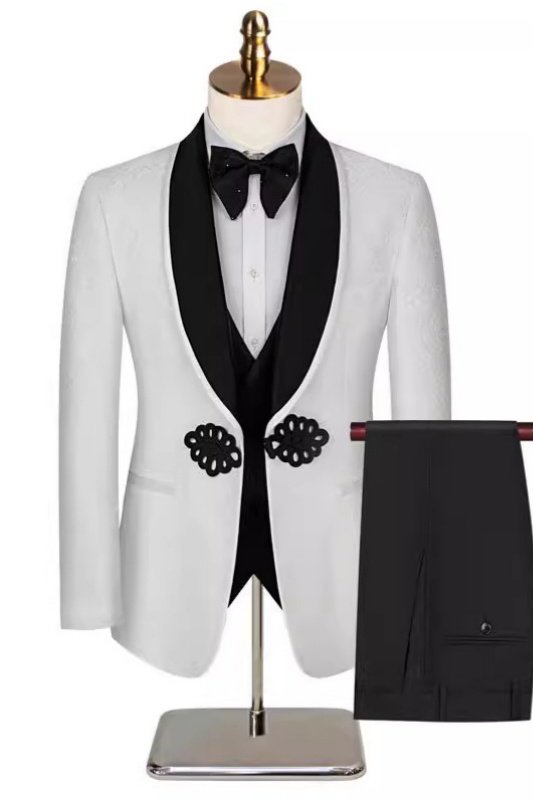 Alexandra  White Shawl Lapel Three Pieces Wedding Men Suits