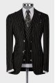 Chester Black Striped Peaked Lapel Three Pieces Business Men Suits