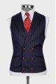 Dillon Dark Blue Striped Peaked Lapel Three Pieces Business Men Suits