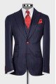 Dillon Dark Blue Striped Peaked Lapel Three Pieces Business Men Suits