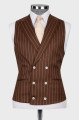 Ernest Brown Striped Peaked Lapel Three Pieces Business Men Suits