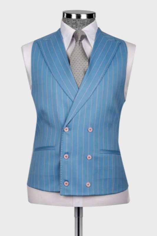 Howar Ocean Blue Striped Peaked Lapel Three Pieces Business Men Suits