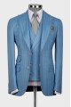 Howar Ocean Blue Striped Peaked Lapel Three Pieces Business Men Suits