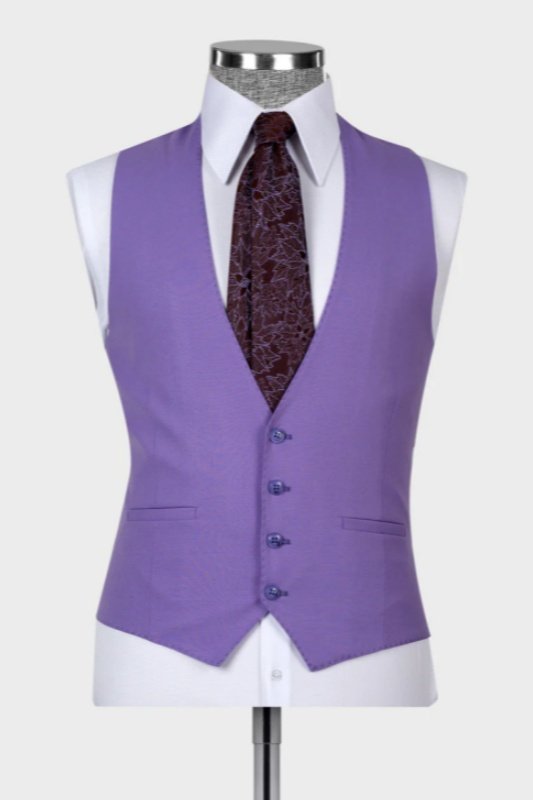 Jim Light Purple Peaked Lapel Three Pieces Wedding Men Suits