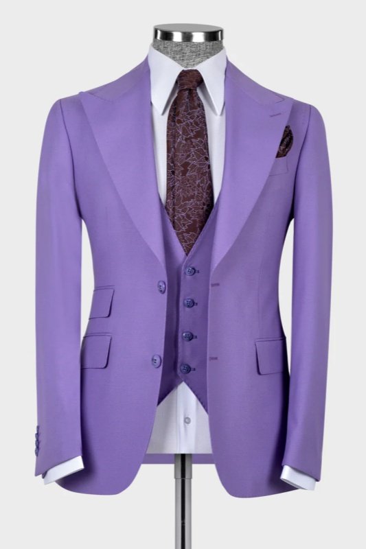 Jim Light Purple Peaked Lapel Three Pieces Wedding Men Suits