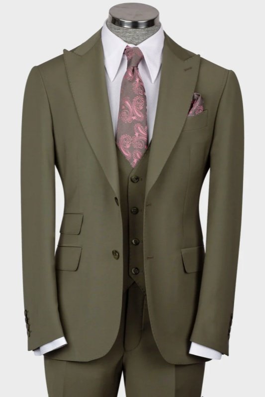 Powell Green Peaked Lapel Three Pieces Business Men Suits