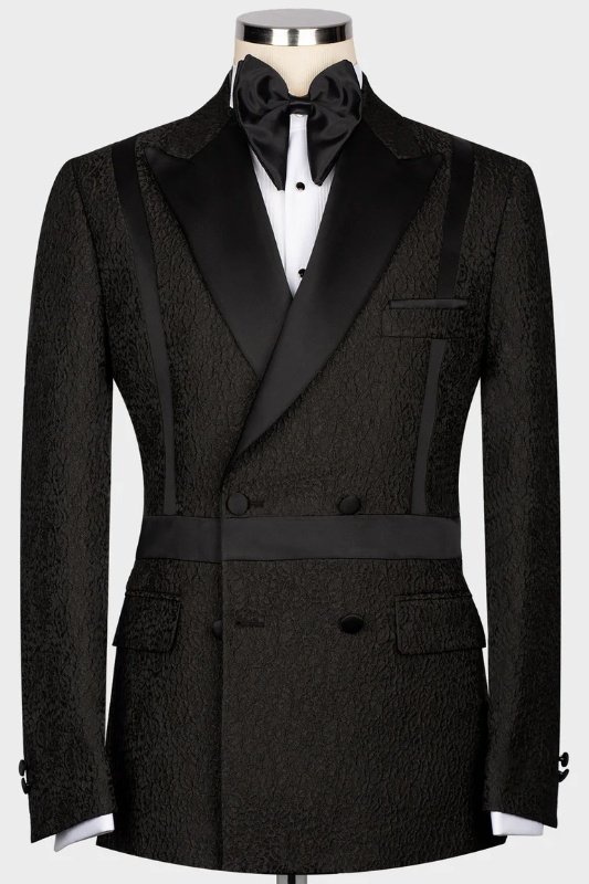 Spencer Chic Black Peaked Lapel Double Breasted Wedding Men Suits