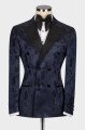 Alfred Dark Navy Jacquard Peaked Lapel Double Breasted Wedding Men Suits