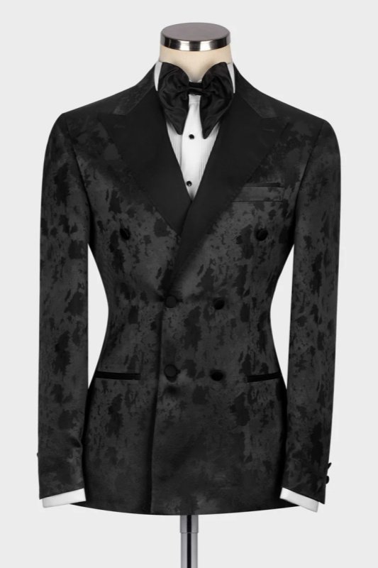 Chris Black Jacquard Peaked Lapel Double Breasted Wedding Men Suits