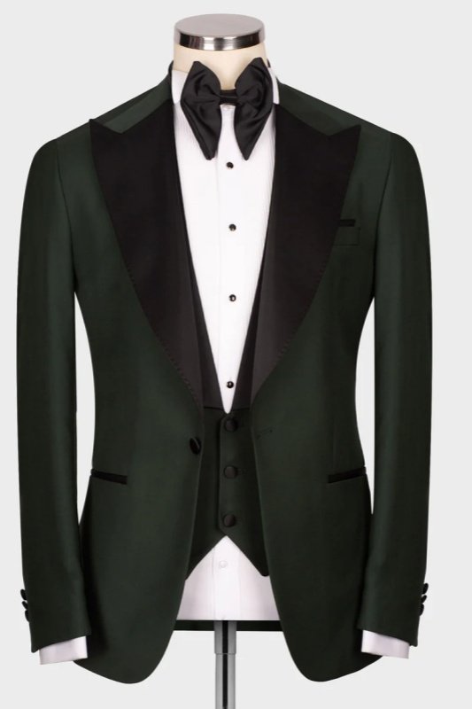 Stan Dark Green Peaked Lapel Three Pieces Business Men Suits