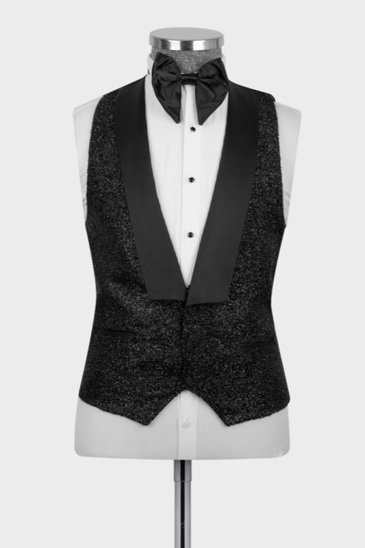 Tim Black Sequins Peaked Lapel Three Pieces Prom Suits For Men 