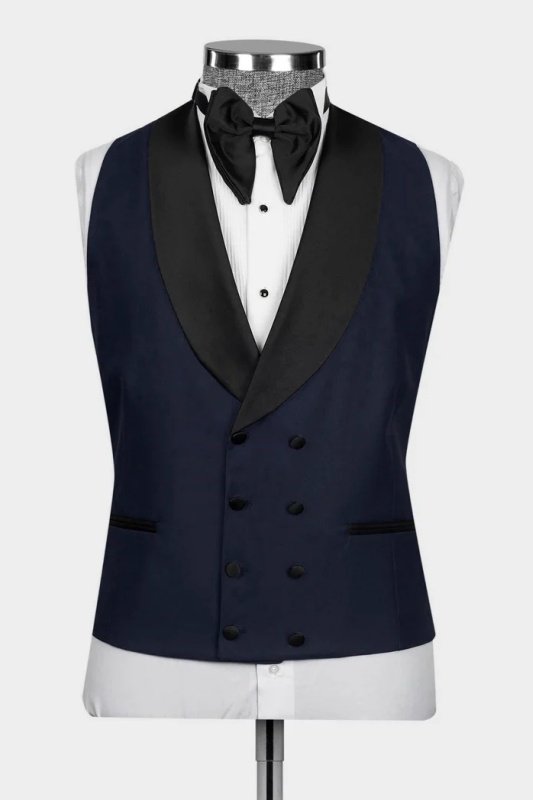 Eric Dark Navy Shawl Lapel Three Pieces Wedding Men Suits 