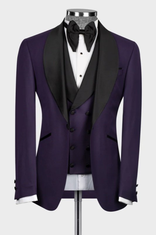 Gordon Purple Shawl Lapel Three Pieces Wedding Men Suits 