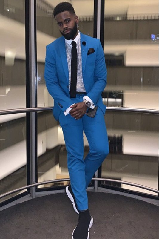 Noah Ocean Blue Peaked Lapel Fashion Prom Men Suits