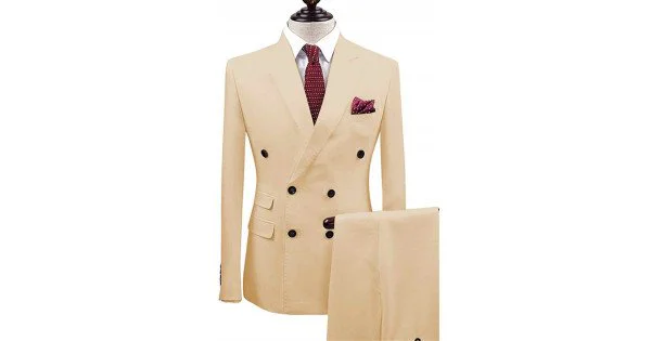 Aaron Formal Khaki Double Breasted Peaked Lapel Business Suits