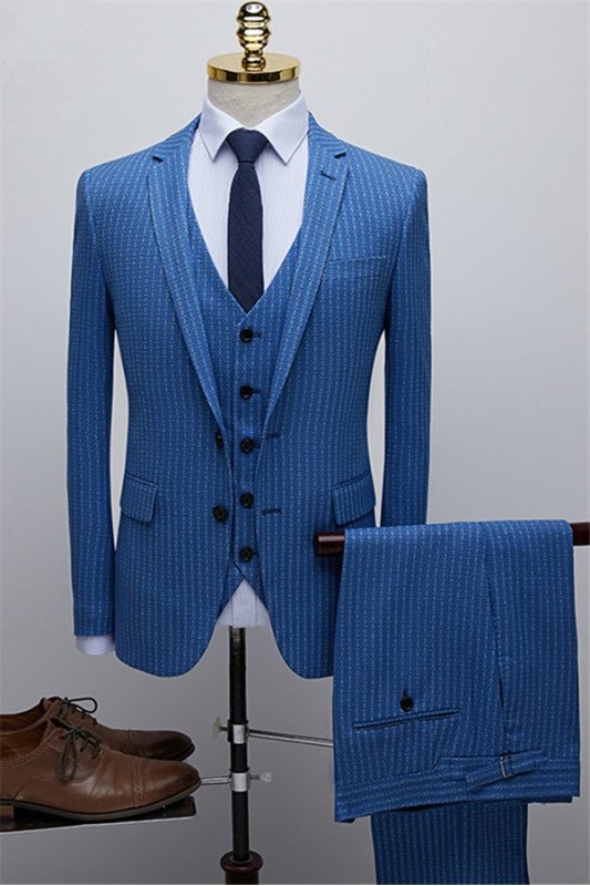 John Newest Blue Striped Three Pieces Fashion Men Suits for Business