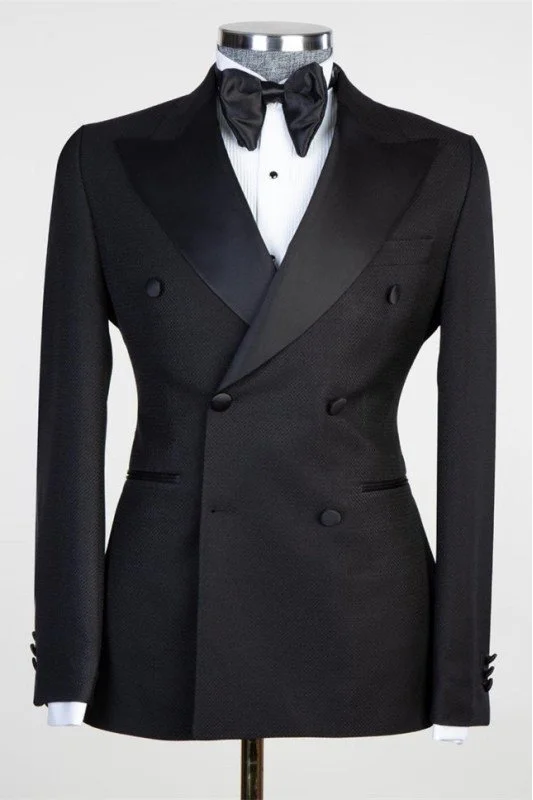 Lucas Chic Black Double Breasted Peaked Lapel Men Suit for Wedding