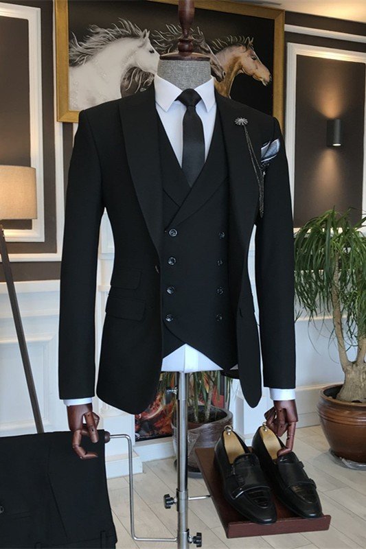 Landon Bespoke Three Pieces Black Slim Fit Men Suit