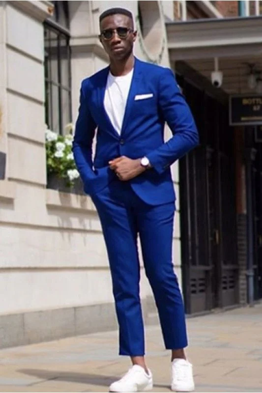 Modern Blue Notched Lapel Two Pieces Prom Suits for Men