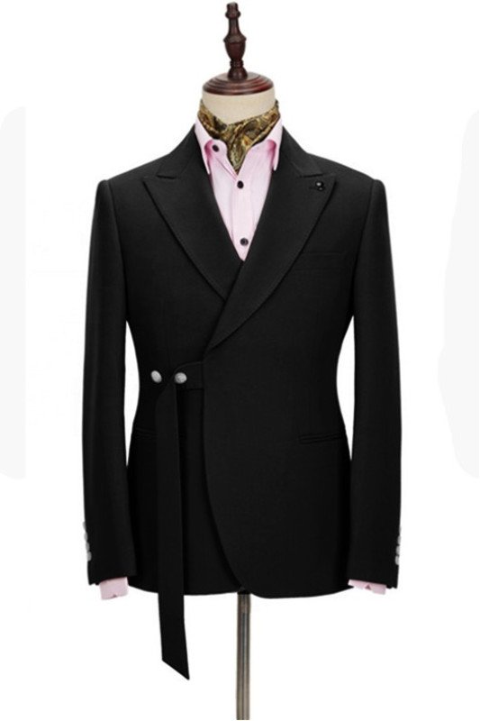 New Arrival Black Fashion Peaked Lapel Slim Fit Prom Suit