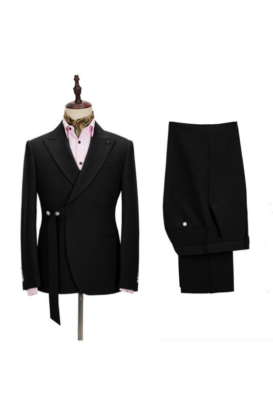 New Arrival Black Fashion Peaked Lapel Slim Fit Prom Suit